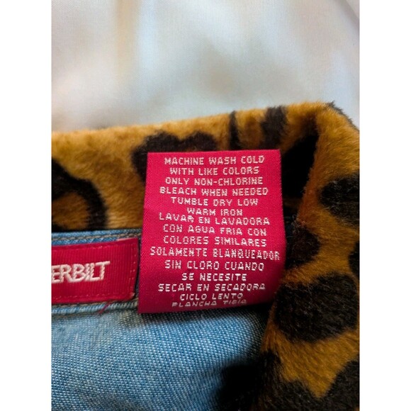 Gloria Vanderbilt Jacket Womens L Denim Medium Wash Cheetah Print Collar Zipper - Picture 11 of 13